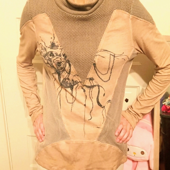 Vtg Y2K Angels Never Die/Anrvrdie mixed media long sleeve mock neck top sz S - Picture 3 of 16